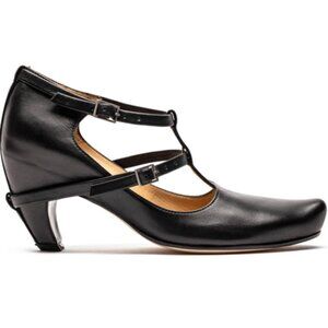 Tracey Neuls PENNY Smoke, Black Leather Mary Jane T-Strap Heels, Sz EU 40 / US 9
